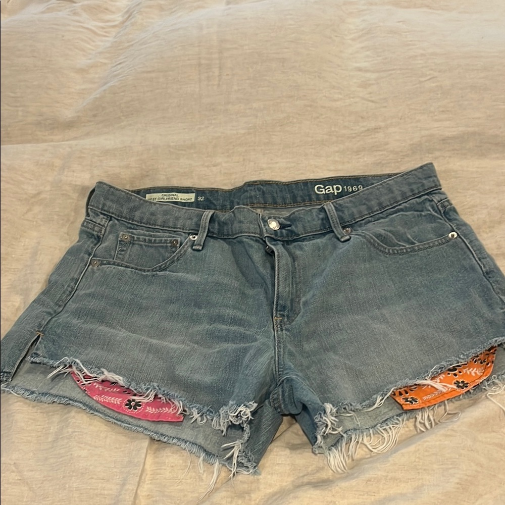 GAP Blue and Pink Distressed Jean Shorts